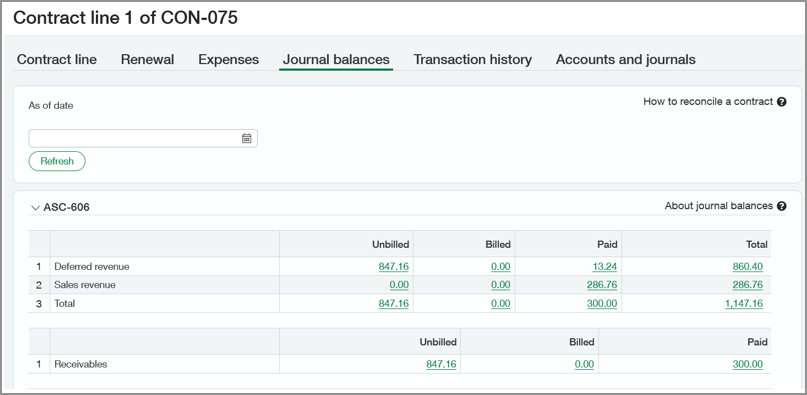 The Journal balances tab showing different balances for different accounts.