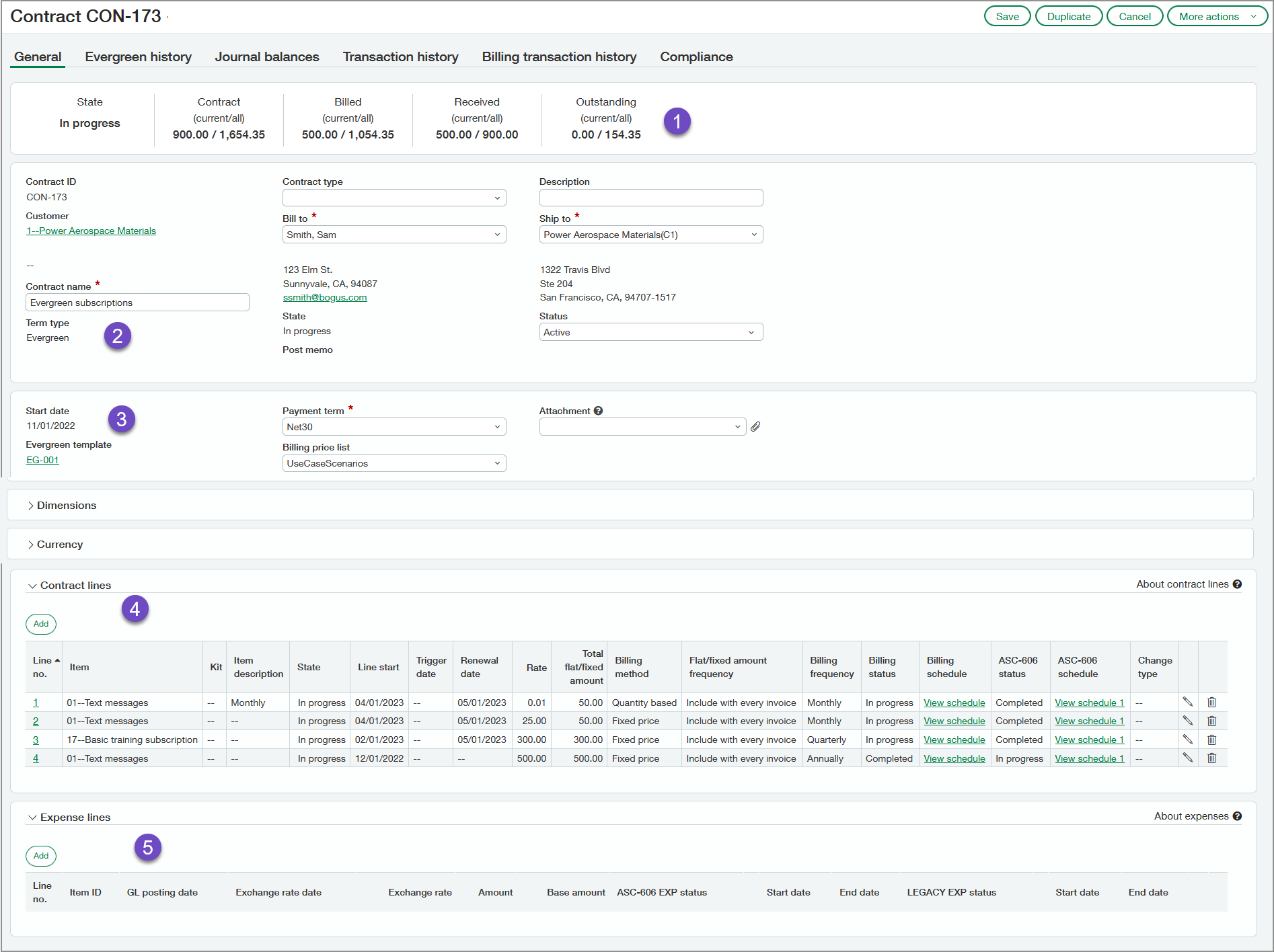 Shows an evergreen contract page.