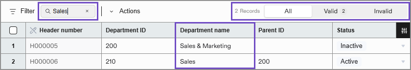 Examples of the search icons used in the import service.