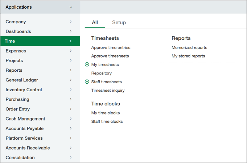 Time application menu on the All tab.
