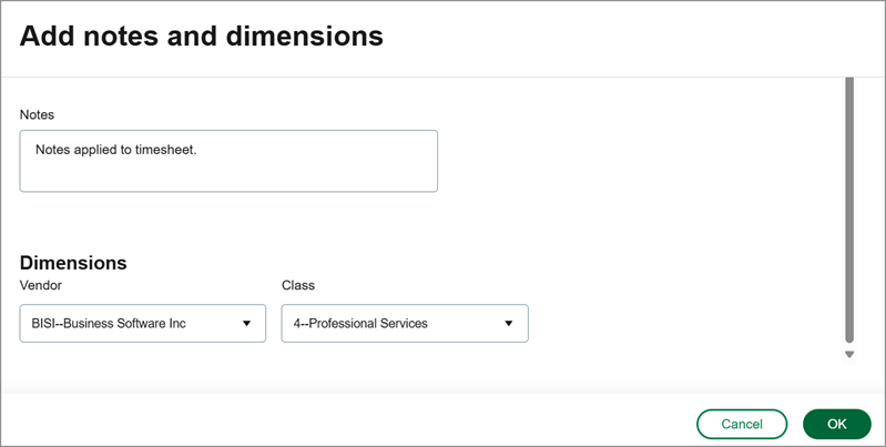 The Add notes and dimensions dialogue box.