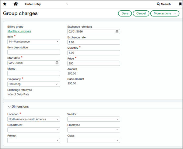 Create page for a group charge.