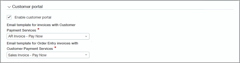 Customer portal section of Configure Accounts Receivable page